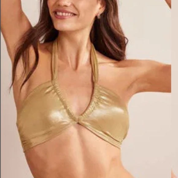Boden Gather Halter Bikini Top Women's  Gold Lame Swim US 8 NEW. 87 - Picture 1 of 5